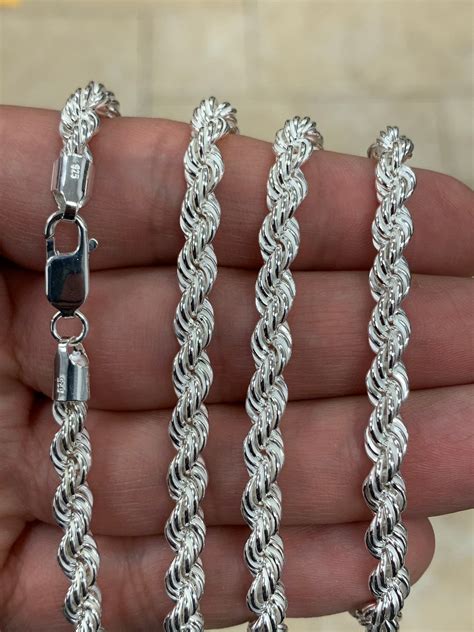 5mm Diamond-cut Rope Chain Necklace - with Secure Lobster Lock Clasp 20" 4-14(). . 925 sterling silver diamond cut rope chain